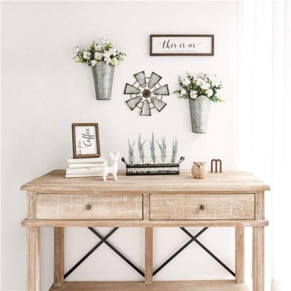 11.5" Small Farmhouse Windmill Wall Decor Rustic Iron Wall Hanging Decoration - Picture 3 of 8